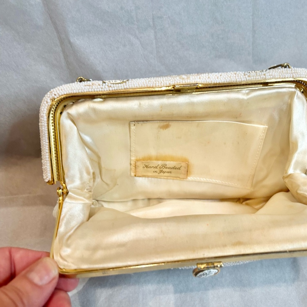 Vintage White Beaded Evening Bag Wedding Clutch Handbag Formal Handbeaded Prom - Picture 6 of 11
